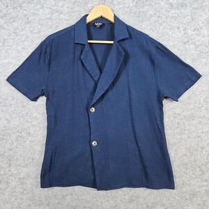 BooHooMan Navy Blue Semi Sheer Button Front Shirt Size S 100% Cotton Lightweight